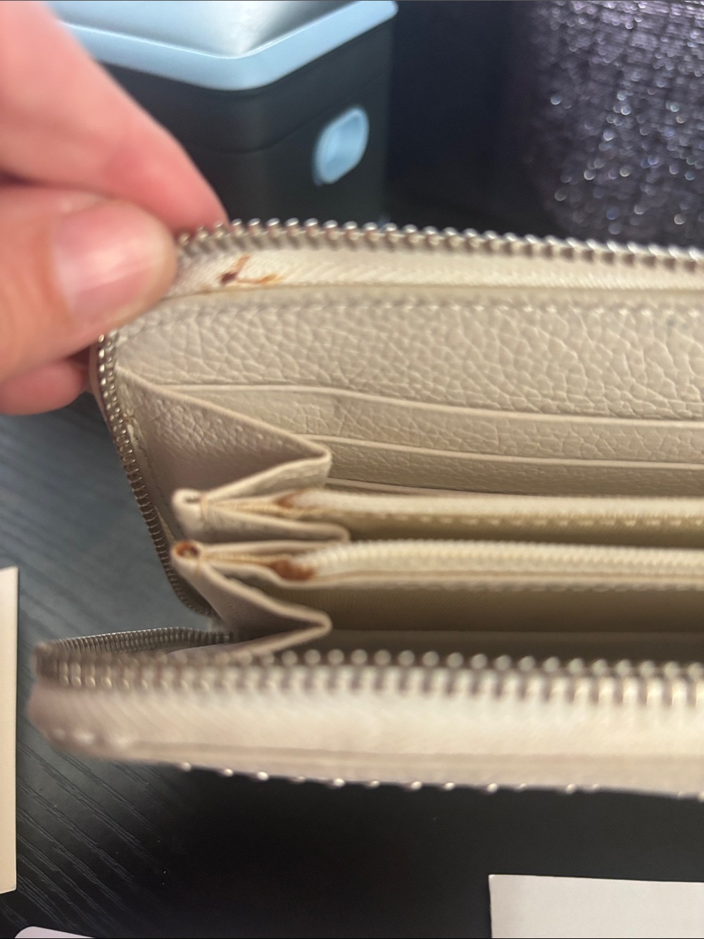 Jimmy Choo Beige Studded Zip Wallet in Metallic Accents with COA - Picture 7 of 15